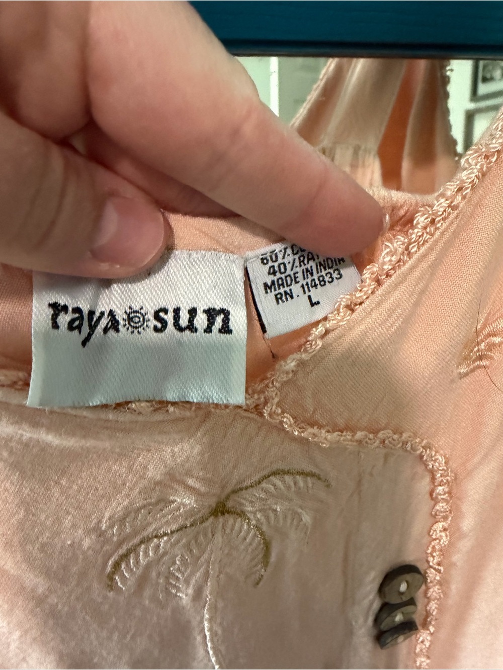 raya sun Peach Embroidered Palm-Print Sleeveless Dress - Picture 2 of 4